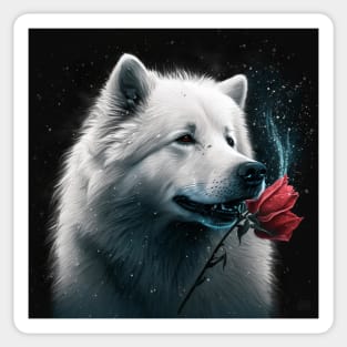 Samoyed With A Red Rose Sticker